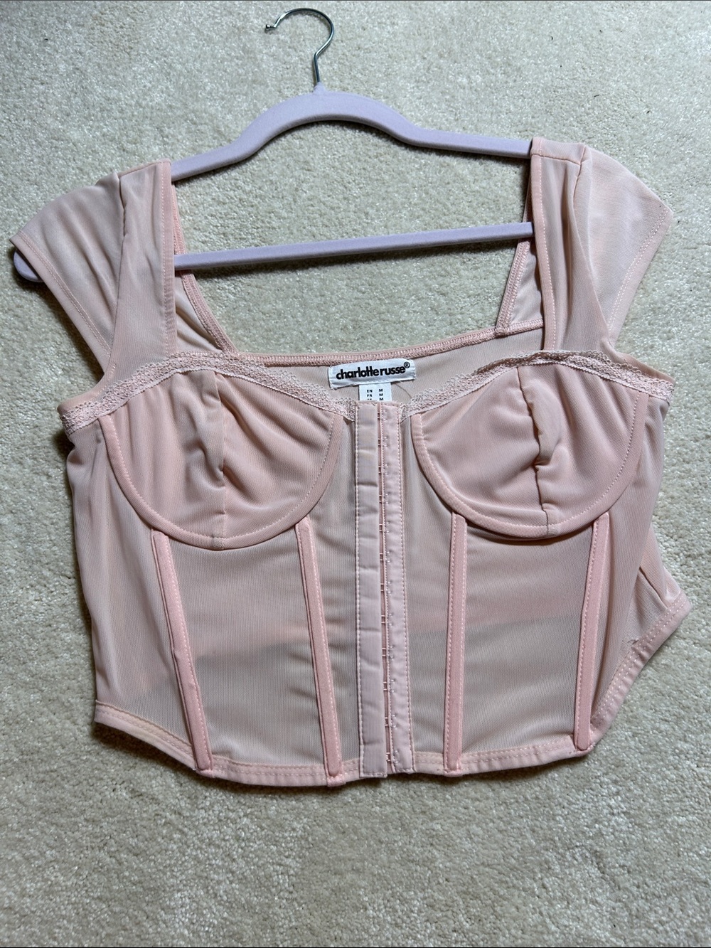 Charlotte Russe Light Blush Pink Corset-Style Bustier Crop Top